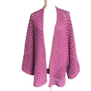 Crochet Granny Square Purple Open Front Shrug Sweater Women's  Large